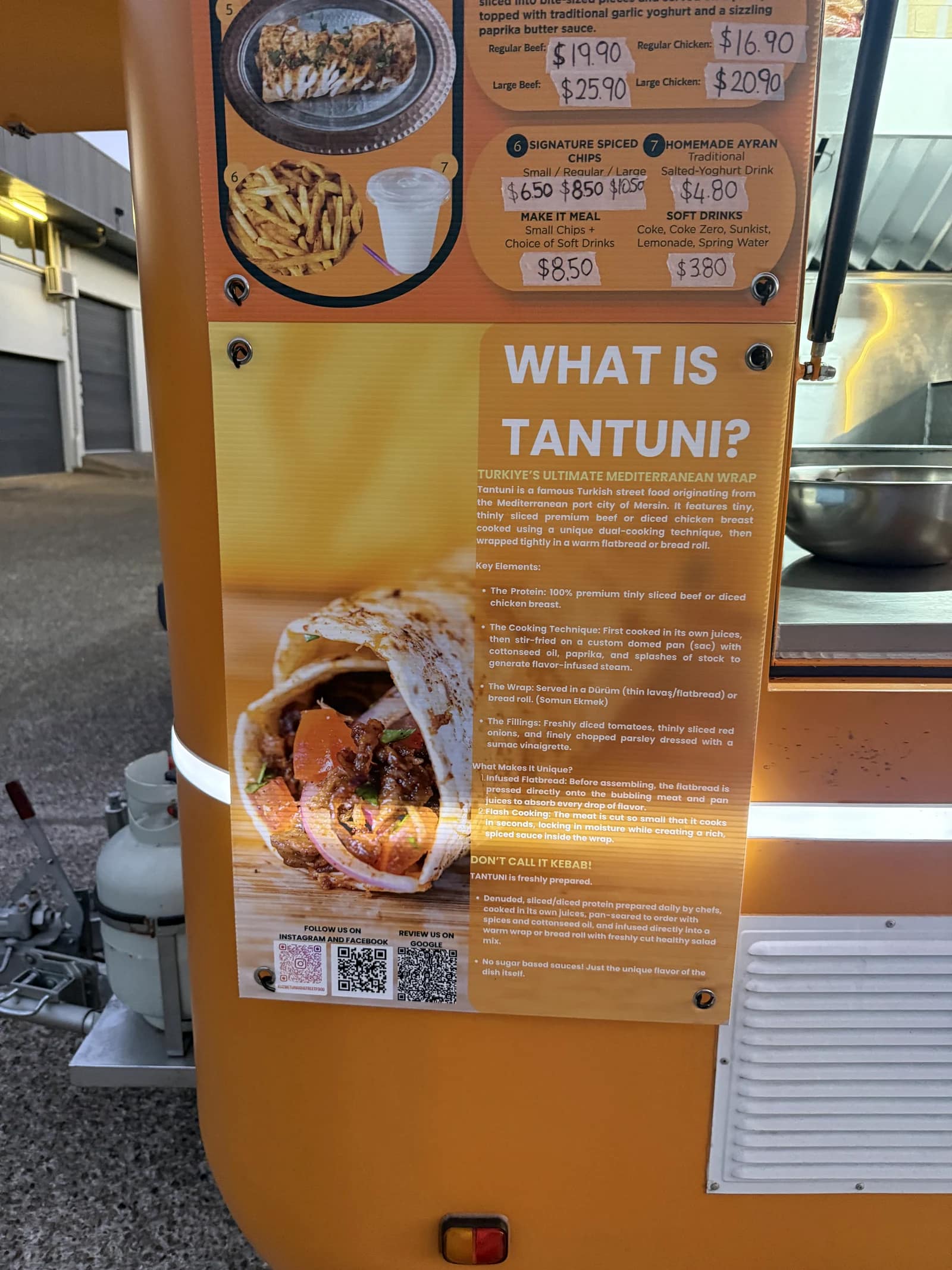 Kuzine Turkish Street Food menu guide explaining Mersin-style tantuni and current plate options