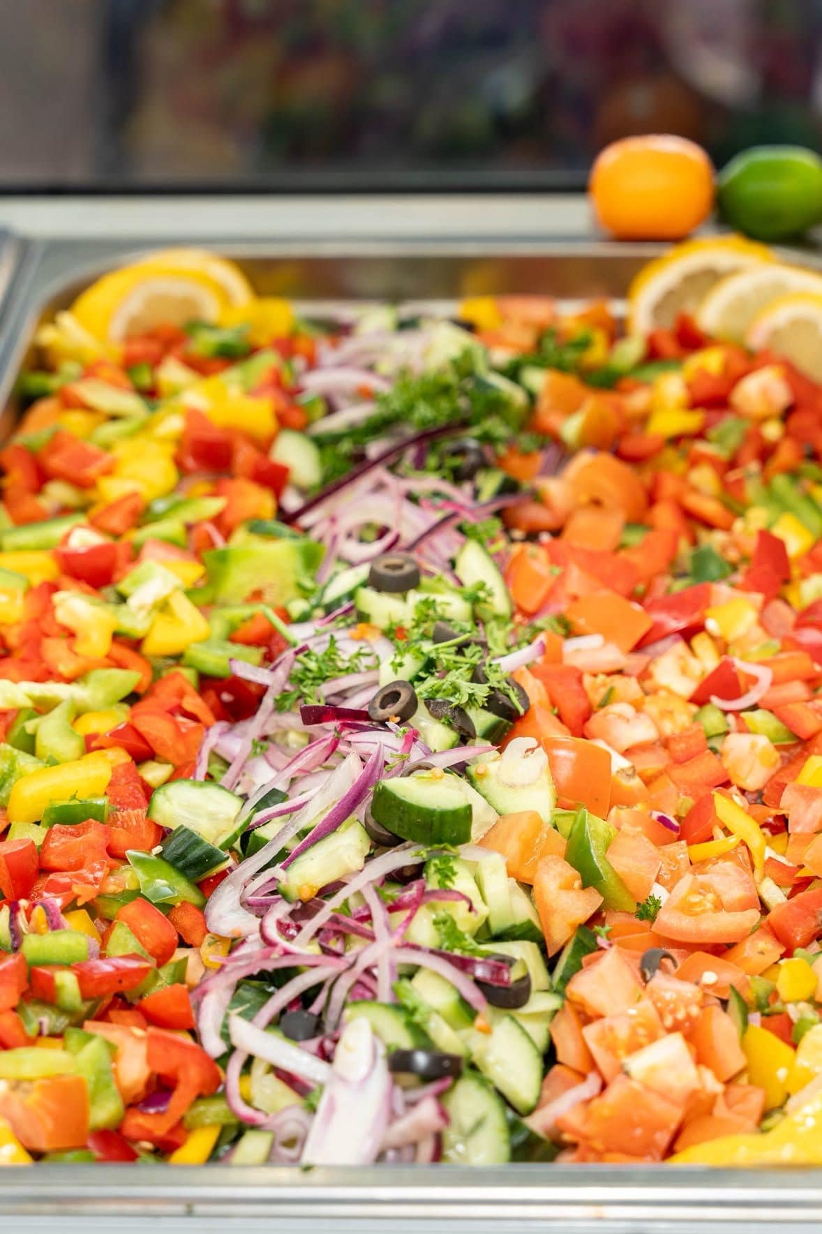 Freshly chopped colourful salad in the Ozi Yiros counter