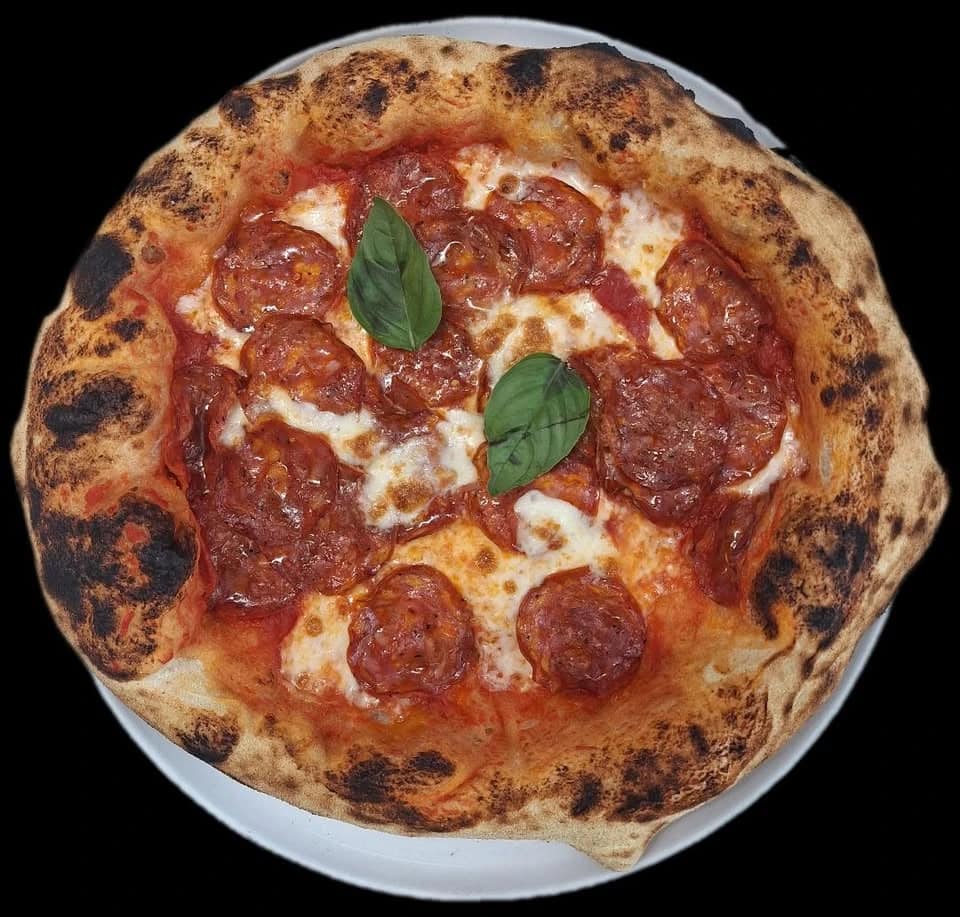Solo Italiano pizza topped with pepperoni and basil