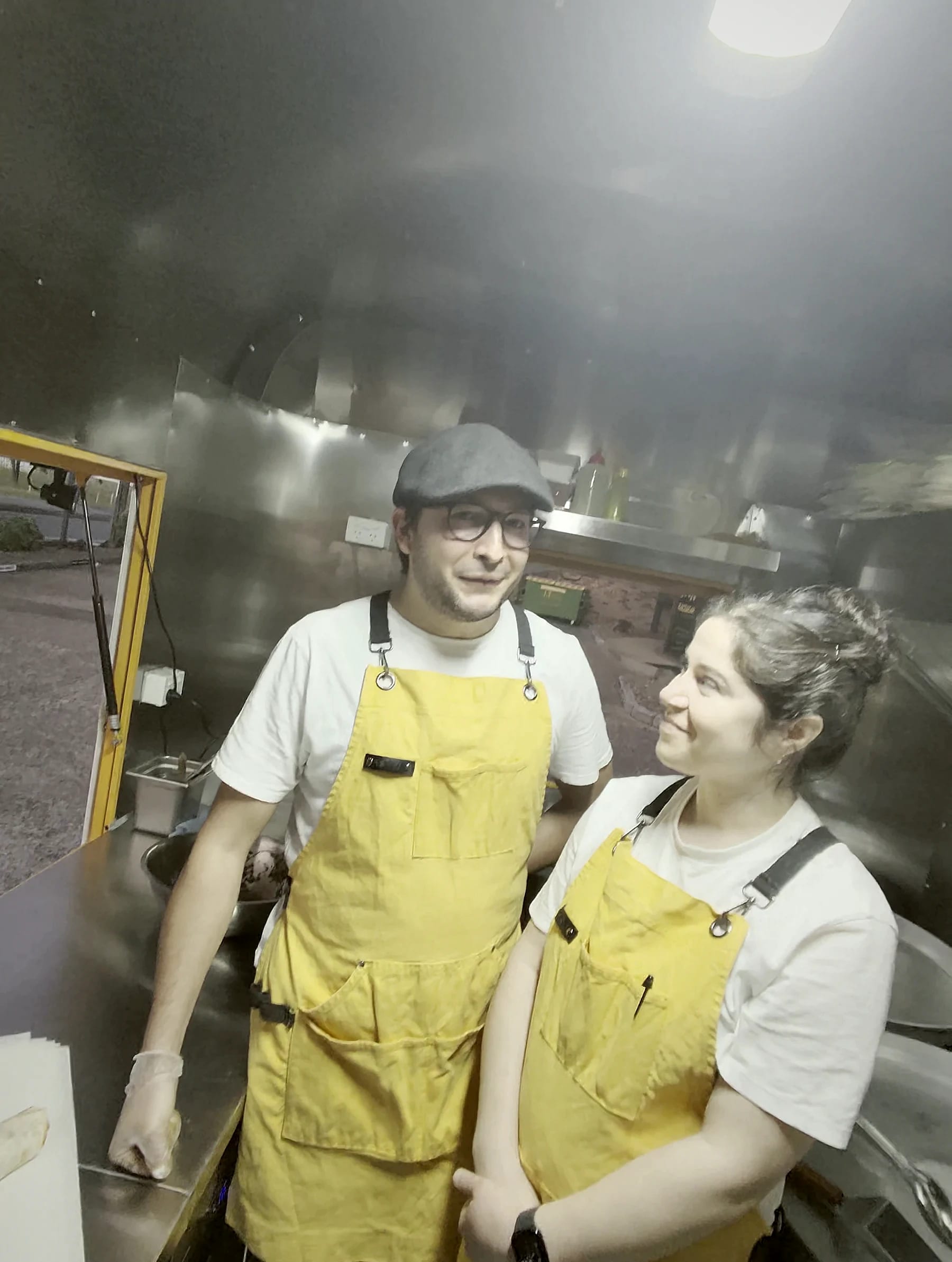 Okan and Burcu together inside the Kuzine Turkish Street Food truck