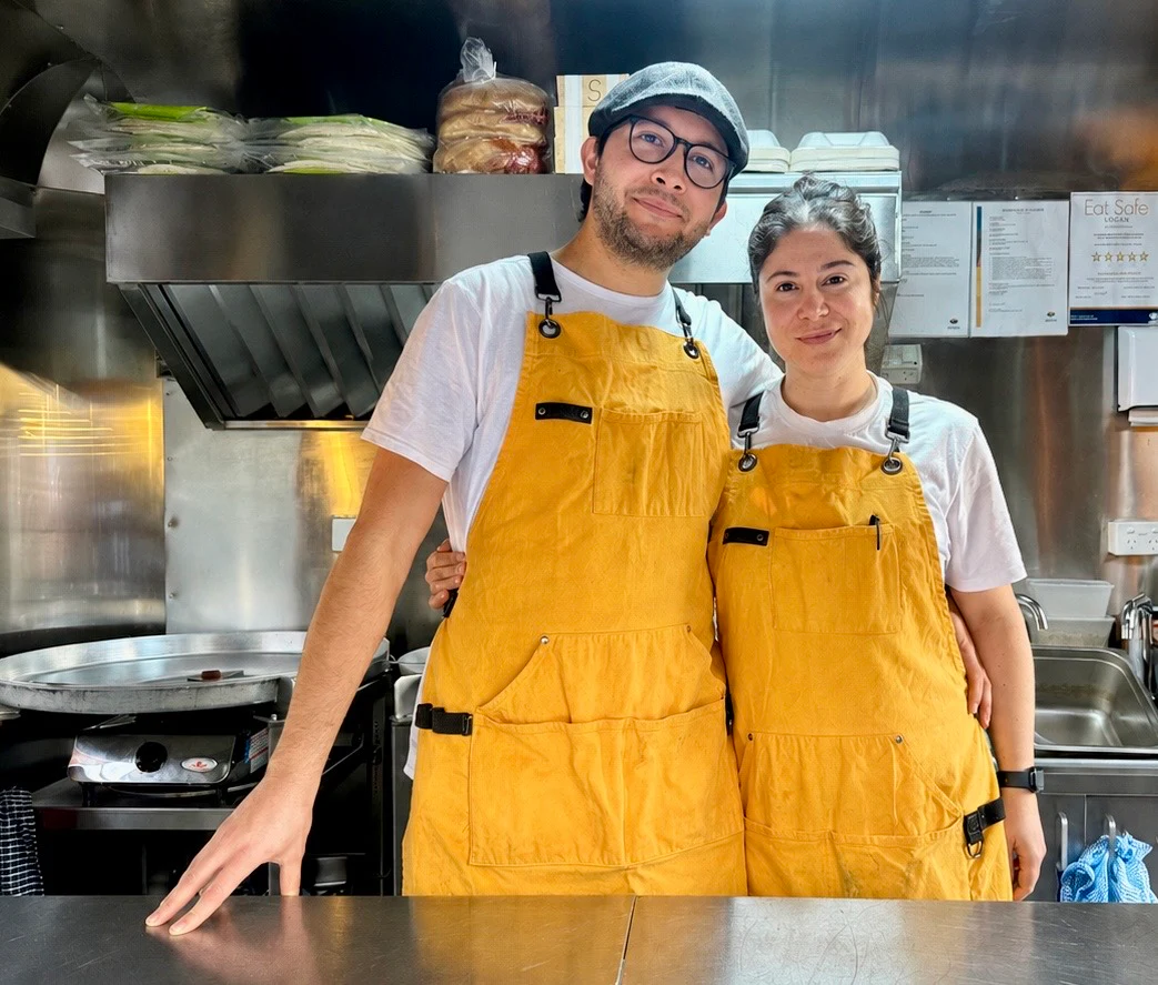 Okan and Burcu together inside the Kuzine Turkish Street Food kitchen