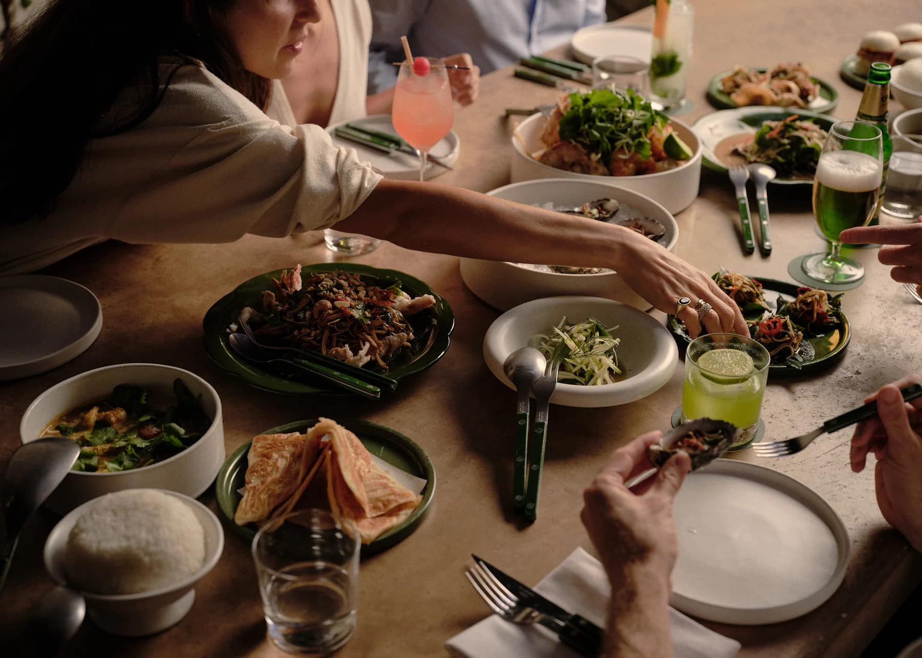 A table shared over Thai dishes at sAme sAme in Ada Lane