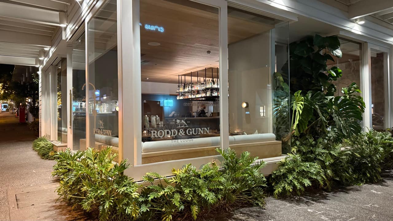 The Lodge Bar and Dining by Rodd and Gunn on James Street at night