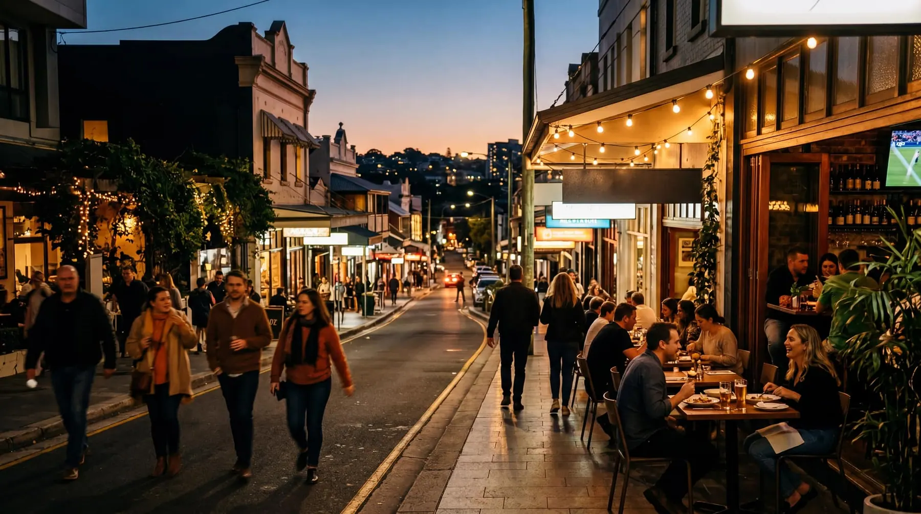 Brisbane street dining at night